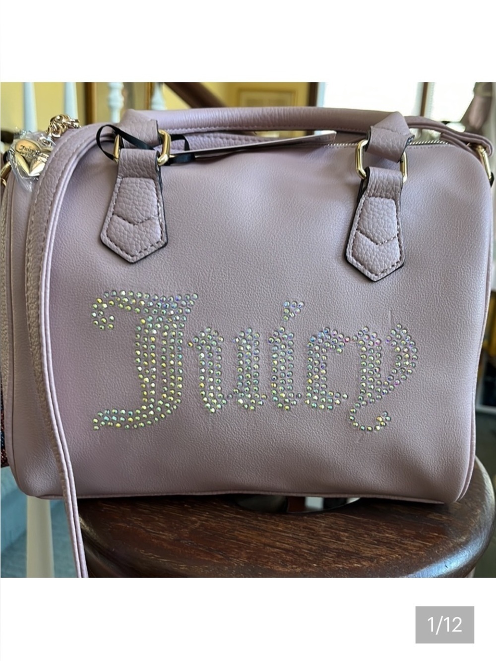 Juicy couture  crossbody bag  Satchel Vegan leather pink/rhinestone logo NWT
